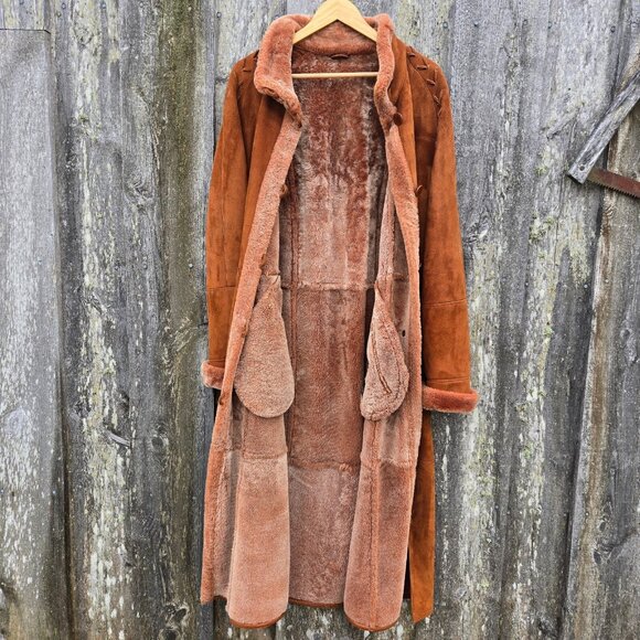 Vintage Turkis Tukku Penny Lane Shearling Sheepskin Coat Womens L Full Length - Picture 13 of 14